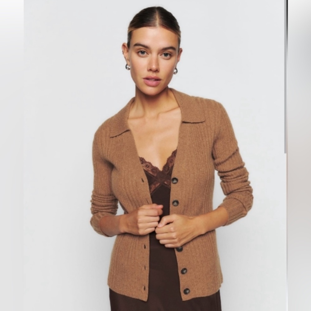 Reformation Centro Cashmere Collared Cardigan Sweater